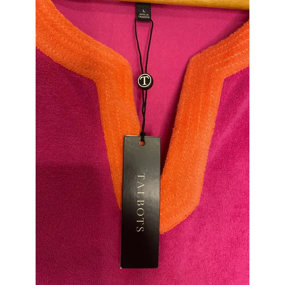 NWT Talbots Swim Cover Up Tunic Red Orange Size Large Long Shirt Terrycloth